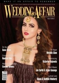 Actress Sana Khan wearing Narayan Jewellers jewellery for the cover of Wedding Affair Magazine August- September 2017 issue.