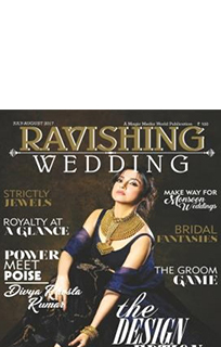 Actress, producer and director Divya Khosla Kumar wearing our Gold Vivah jewellery on the cover of Ravishing Wedding magazine July – August 2017 issue.